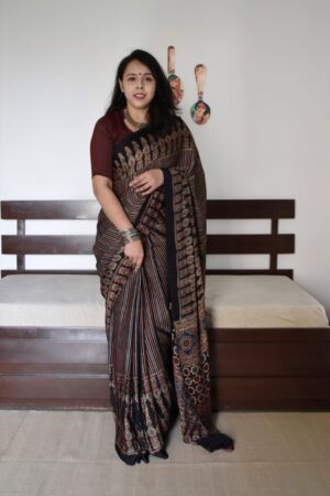 AJRAKH BEAUTIFUL MAROON MODAL SILK DIGITAL PRINTED SAREE